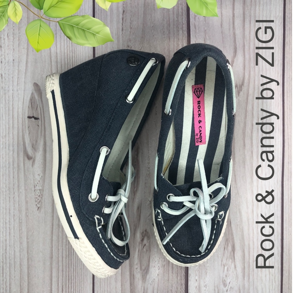 Rock & Candy  Wedge Blue Lace Shoes Size 5.5